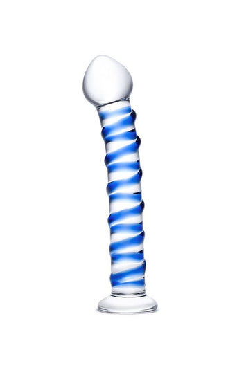 Gläs - Blue Spiral Glass Dildo - Blue/Clear - Stag Shop