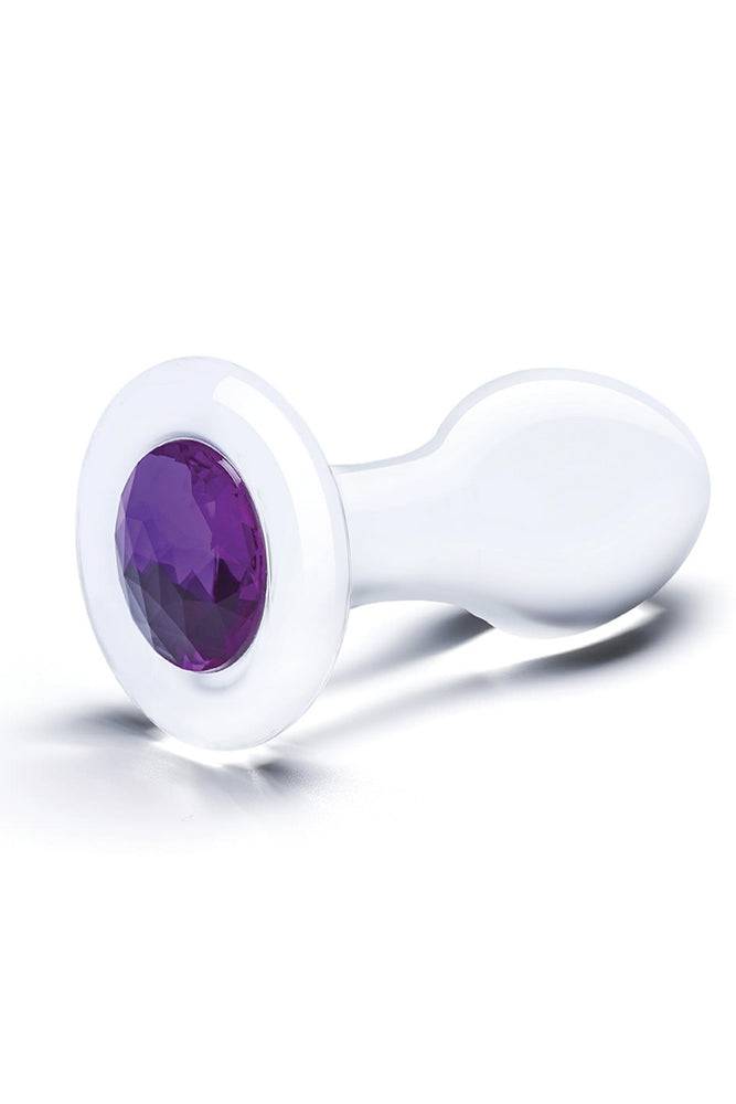 Gläs - 3.5-inch Bling Bling Glass Butt Plug - Clear/Purple - Stag Shop