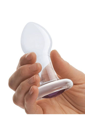 Gläs - 3.5-inch Bling Bling Glass Butt Plug - Clear/Purple - Stag Shop
