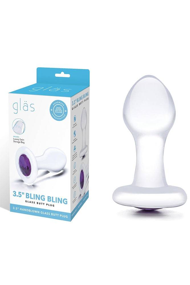 Gläs - 3.5-inch Bling Bling Glass Butt Plug - Clear/Purple - Stag Shop