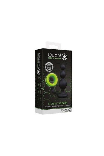 Ouch by Shots Toys - Beads Butt Plug with Cock Ring - Glow in the Dark - Stag Shop