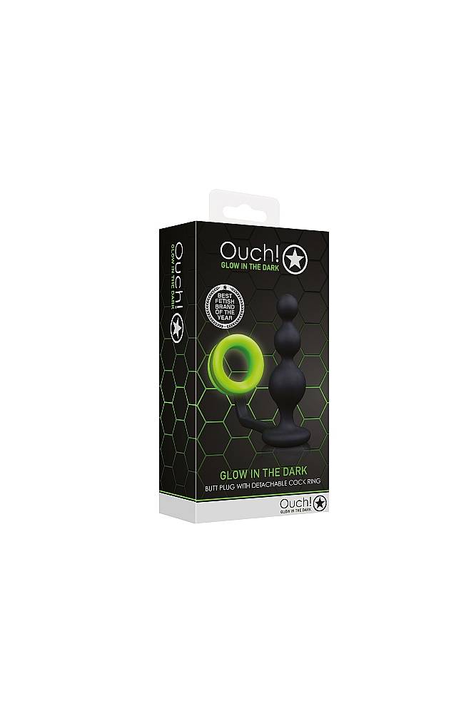 Ouch by Shots Toys - Glow - Beads Butt Plug with Cock Ring | Stag Shop Ouch by Shots Toys - Glow - Beads Butt Plug with Cock Ring | Stag Shop