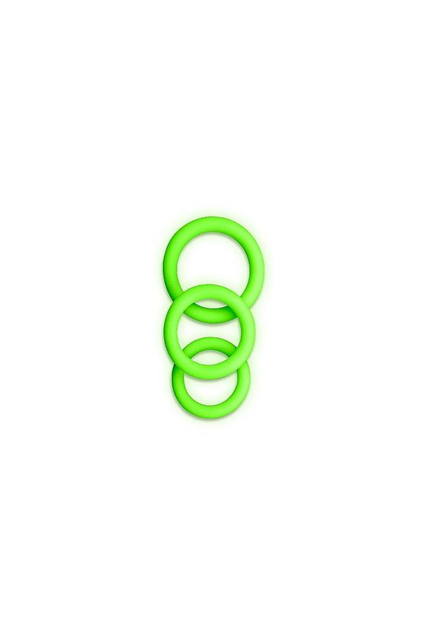 Ouch by Shots Toys - 3 pc Cock Ring Set - Glow in the Dark - Stag Shop