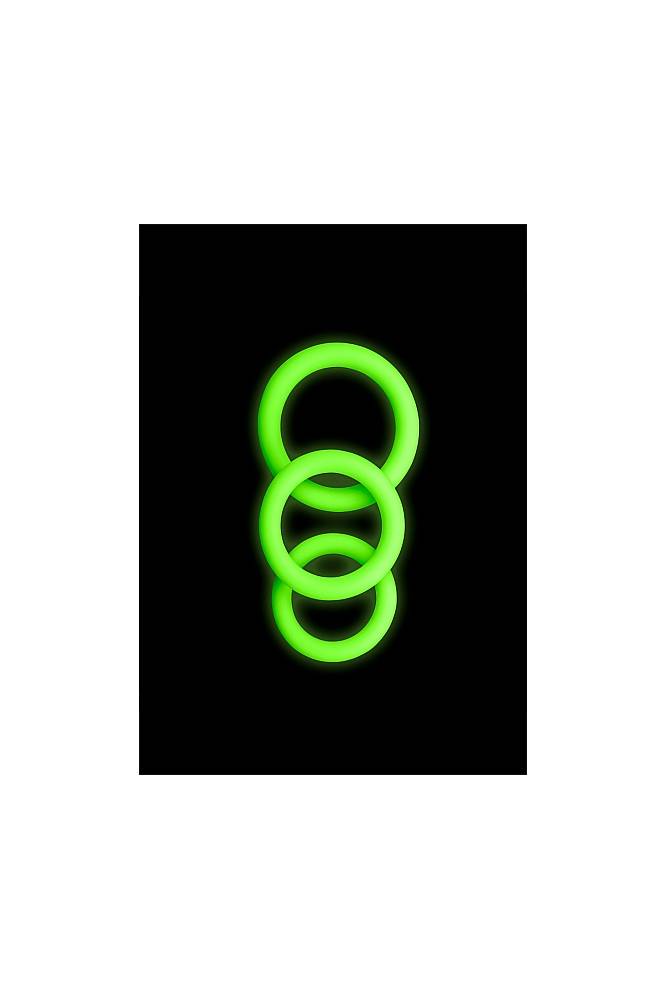 Ouch by Shots Toys - 3 pc Cock Ring Set - Glow in the Dark - Stag Shop