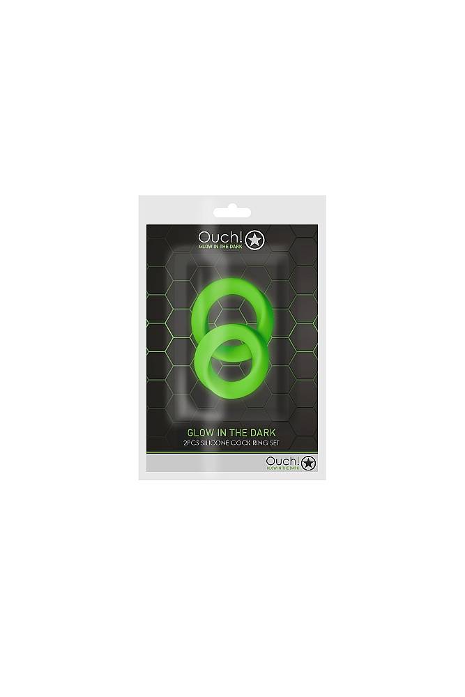 Ouch by Shots Toys - 2 pc Cock Ring Set - Glow in the Dark - Stag Shop