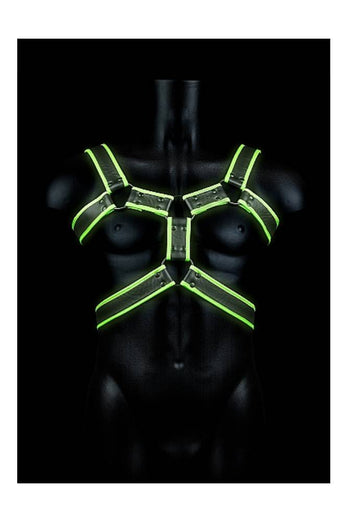 Ouch by Shots Toys - Bonded Leather Body Harness - Glow in the Dark - Stag Shop