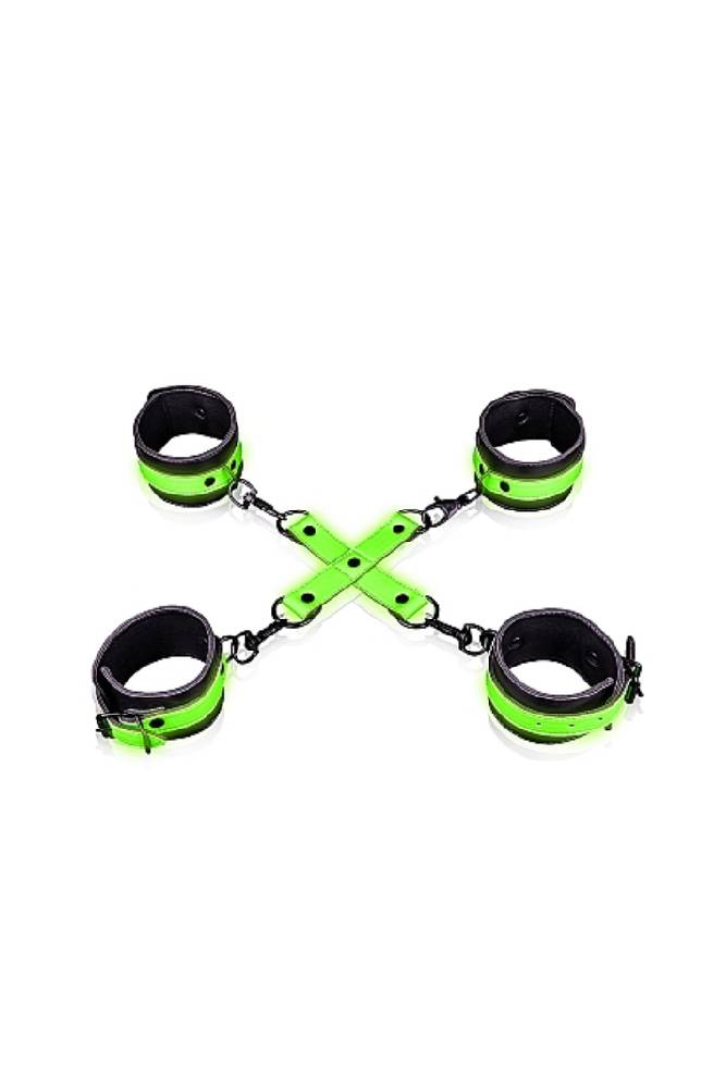 Ouch by Shots Toys - Hand & Ankle Cuffs with Hogtie - Glow in the Dark - Stag Shop