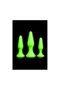 Ouch! Glow in The Dark 3 Piece Silicone Anal Plug Set - Neon Green