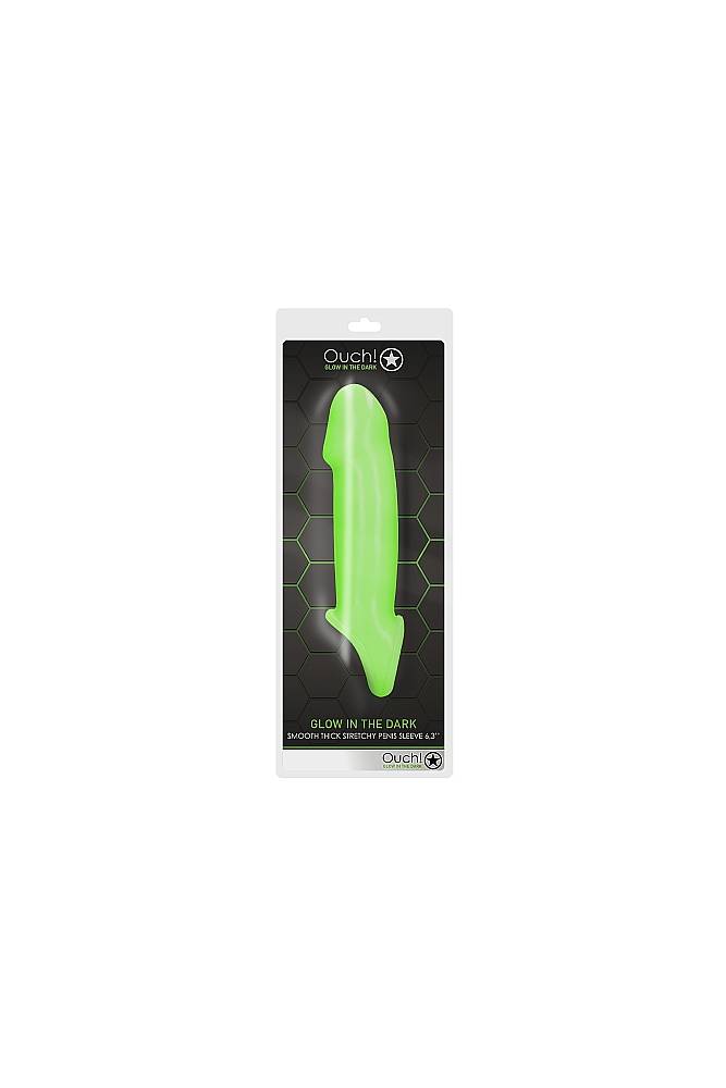 Ouch by Shots Toys - Smooth, Thick & Stretchy Penis Sleeve with Textured Tip & Ball Strap - Glow in the Dark - Stag Shop