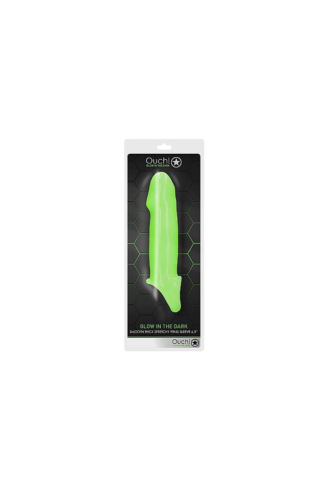 Ouch by Shots Toys - Smooth, Thick & Stretchy Penis Sleeve with Ball Strap - Glow in the Dark - Stag Shop