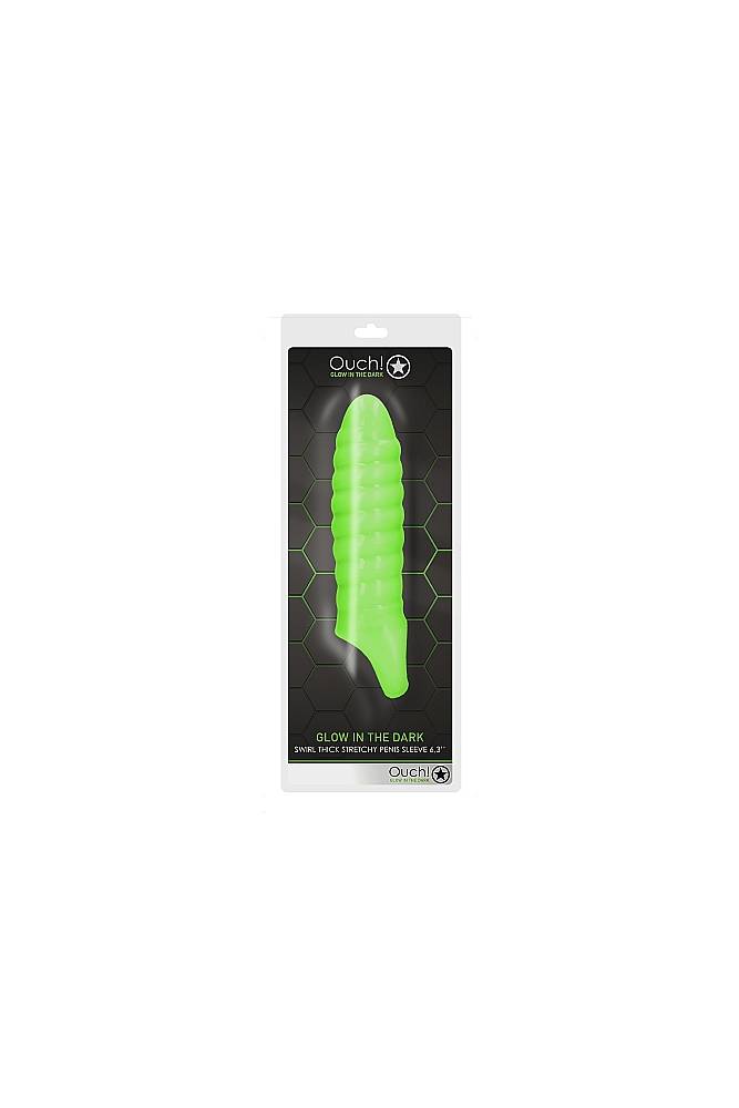 Ouch by Shots Toys - Swirl Thick Stretchy Penis Sleeve with Ball Strap - Glow in the Dark - Stag Shop