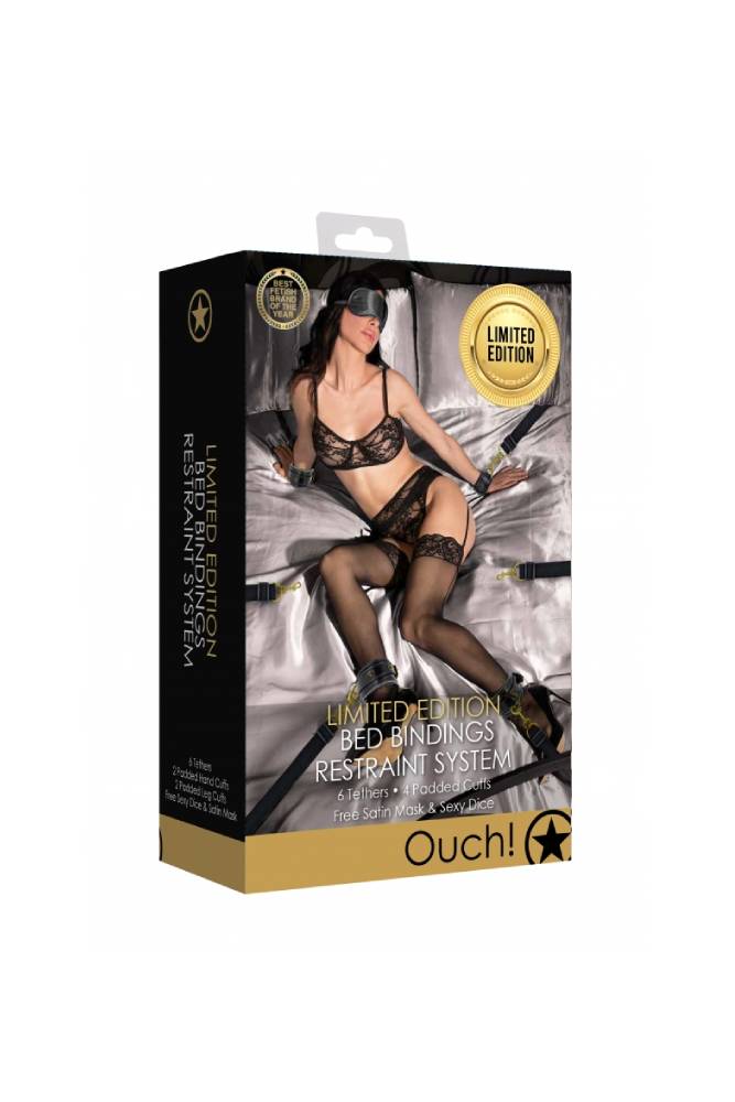 Ouch by Shots Toys - Limited Edition Under The Bed Binding Restraint Kit - Gold/Black - Stag Shop