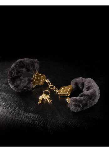 Pipedream - Fetish Fantasy Gold - Deluxe Furry Cuffs - Black/Gold - Stag Shop