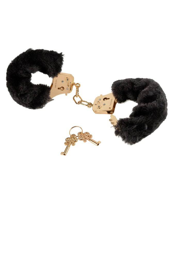 Pipedream - Fetish Fantasy Gold - Deluxe Furry Cuffs - Black/Gold - Stag Shop