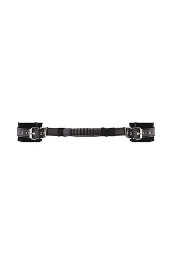 Ouch by Shots Toys - Black & White - Bonded Leather Hand Cuffs With Handle - Black - Stag Shop
