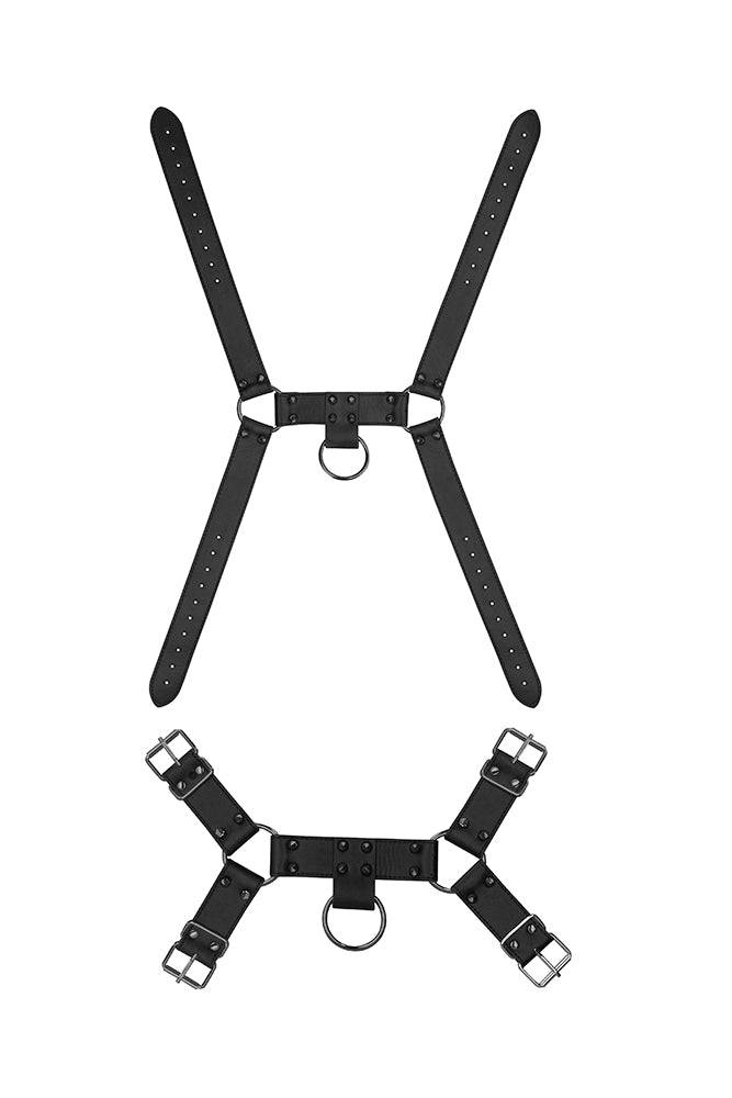 Ouch by Shots Toys - Skulls and Bones - Male Harness with Spikes - Black - Stag Shop