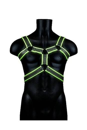 Ouch by Shots Toys - Bonded Leather Body Harness - Glow in the Dark - Stag Shop