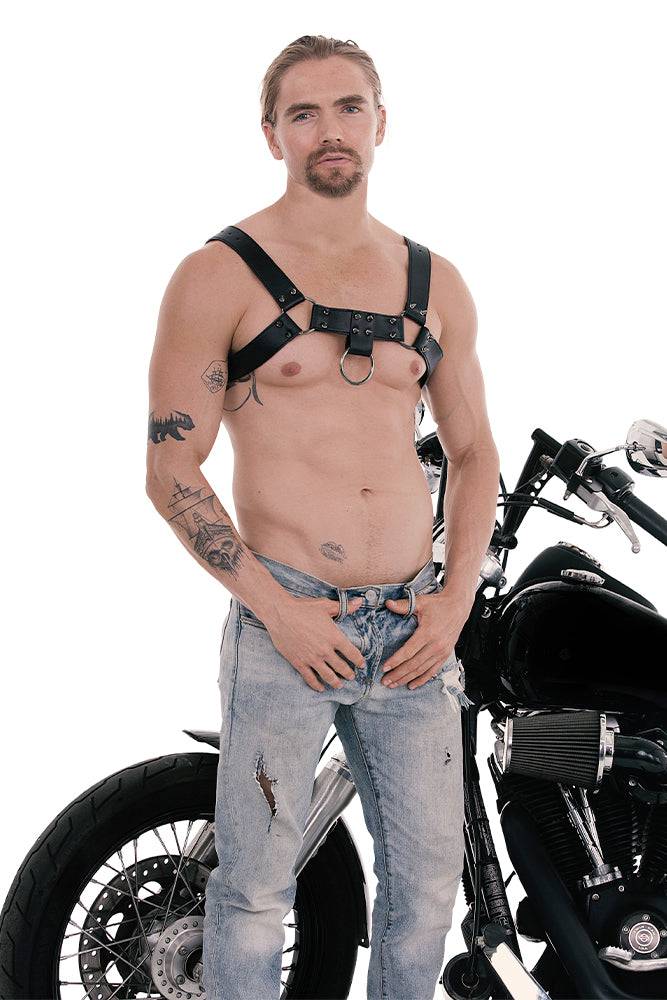 Ouch by Shots Toys - Skulls and Bones - Male Harness with Spikes - Black - Stag Shop