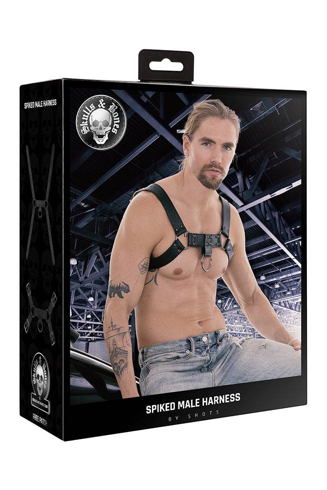 Ouch by Shots Toys - Skulls and Bones - Male Harness with Spikes - Black - Stag Shop