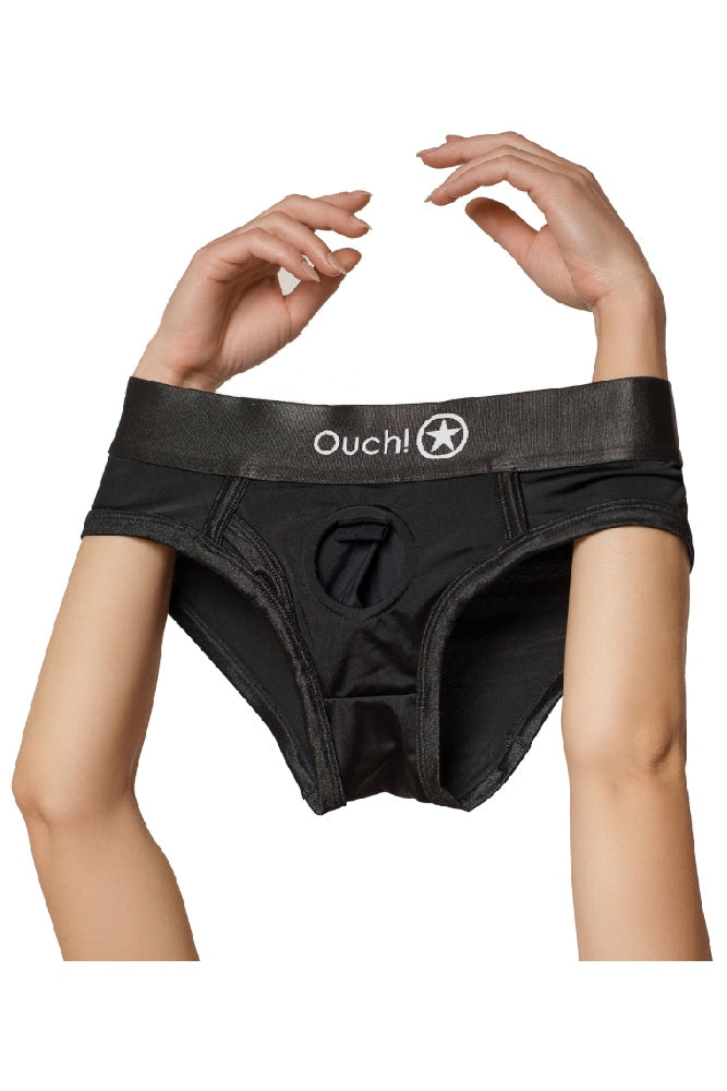 Ouch by Shots Toys - Vibrating Strap-on High-cut Brief - Black - Various Sizes - Stag Shop