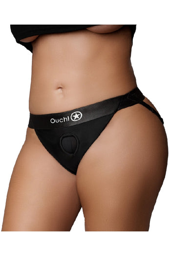Ouch by Shots Toys - Vibrating Strap-on Panty Harness with Open Back - Black - Various Sizes - Stag Shop