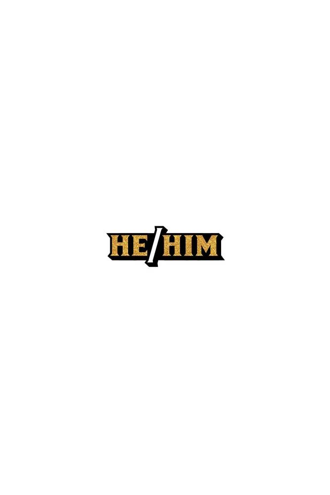 Wood Rocket - He/Him Pronoun Enamel Pin - Gold - Stag Shop