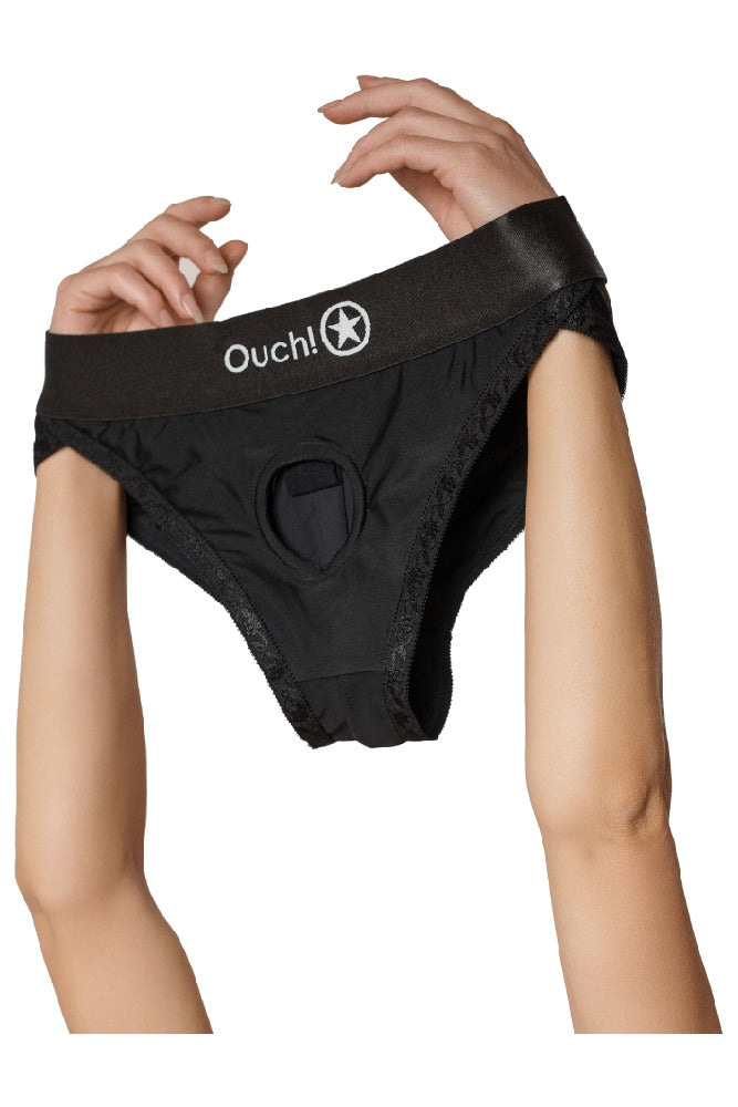 Ouch by Shots Toys - Vibrating Strap-on Hipster Panty Harness - Black - Various Sizes - Stag Shop