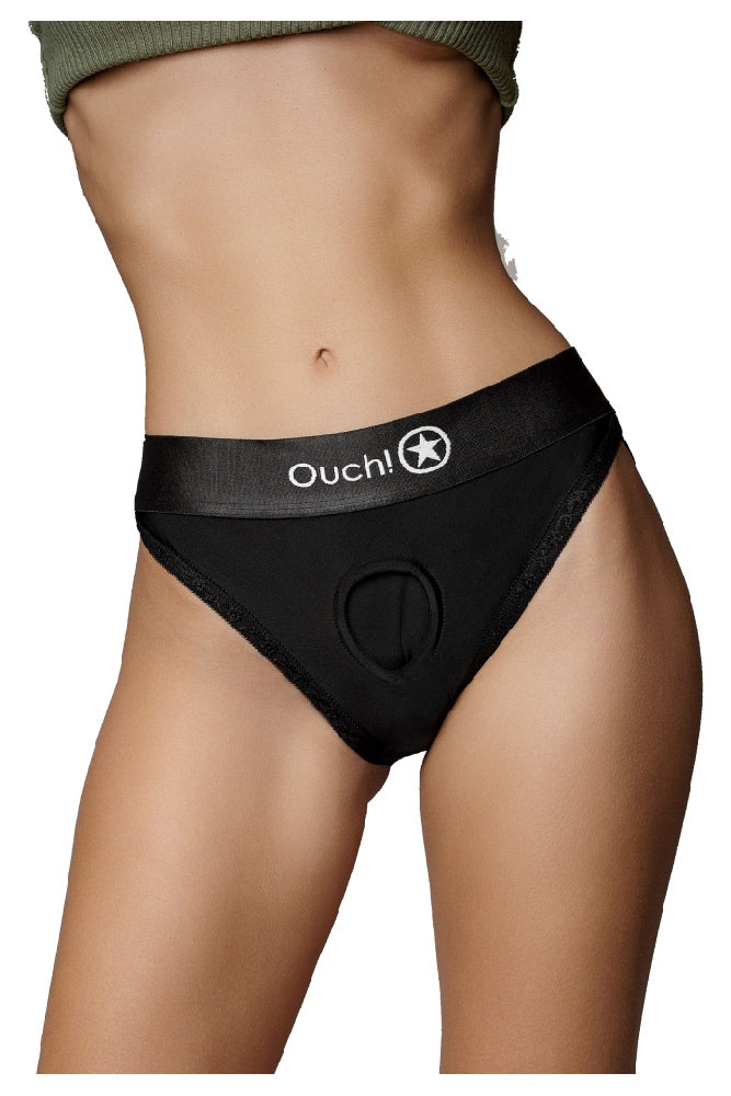 Ouch by Shots Toys - Vibrating Strap-on Hipster Panty Harness - Black - Various Sizes - Stag Shop