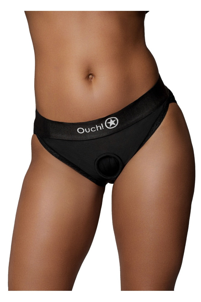 Ouch by Shots Toys - Vibrating Strap-on Hipster Panty Harness - Black - Various Sizes - Stag Shop