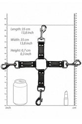 Ouch by Shots Toys - 4 Way Leather Hog Tie Cross - Black - Stag Shop