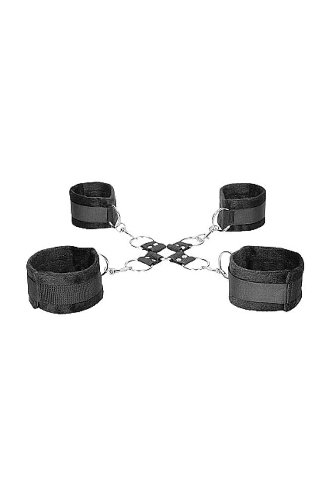 Ouch by Shots Toys - Black & White - Velcro Hogtie with Hand & Ankle Cuffs - Black - Stag Shop