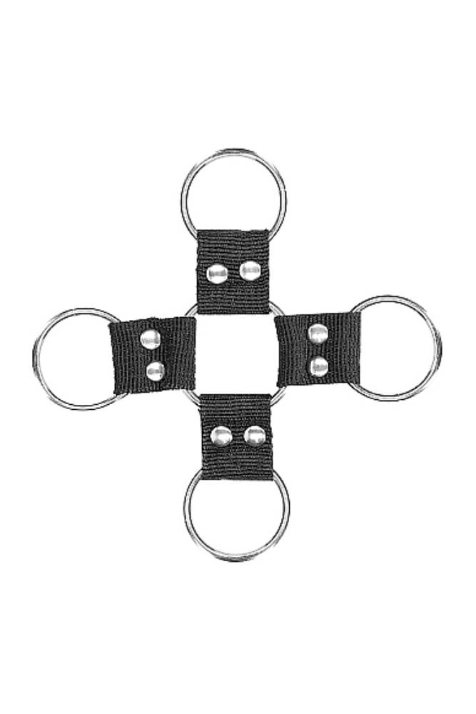 Ouch by Shots Toys - Black & White - Velcro Hogtie with Hand & Ankle Cuffs - Black - Stag Shop