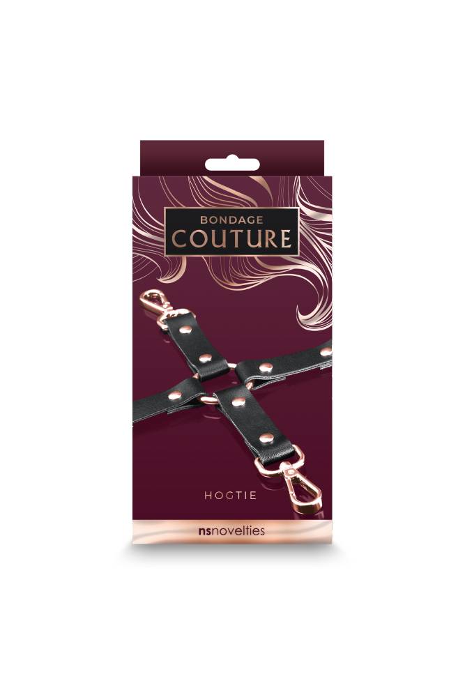 NS Novelties - Bondage Couture - Hog Tie Strap - Black/Rose Gold - Stag Shop
