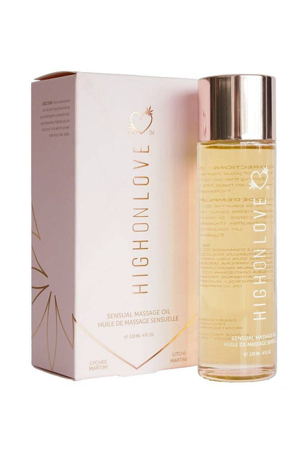 HighOnLove - Sensual Hemp Massage Oil - 4oz - Lychee Martini - Stag Shop