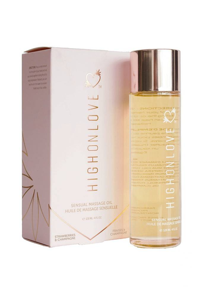 HighOnLove - Sensual Hemp Massage Oil - 4oz - Strawberry and Champagne - Stag Shop