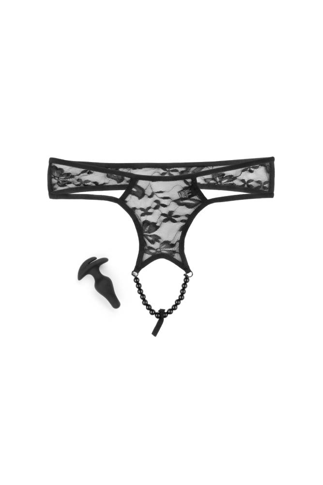 Pipedream - Hookup Panties - Crotchless Pleasure Panties with Clitoral Beads & Attachable Butt Plug - Size XL-XXL - Stag Shop