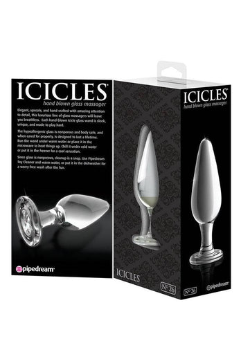 Pipedream - Icicles - No. 26 - Tapered Glass Butt Plug - Clear - Stag Shop