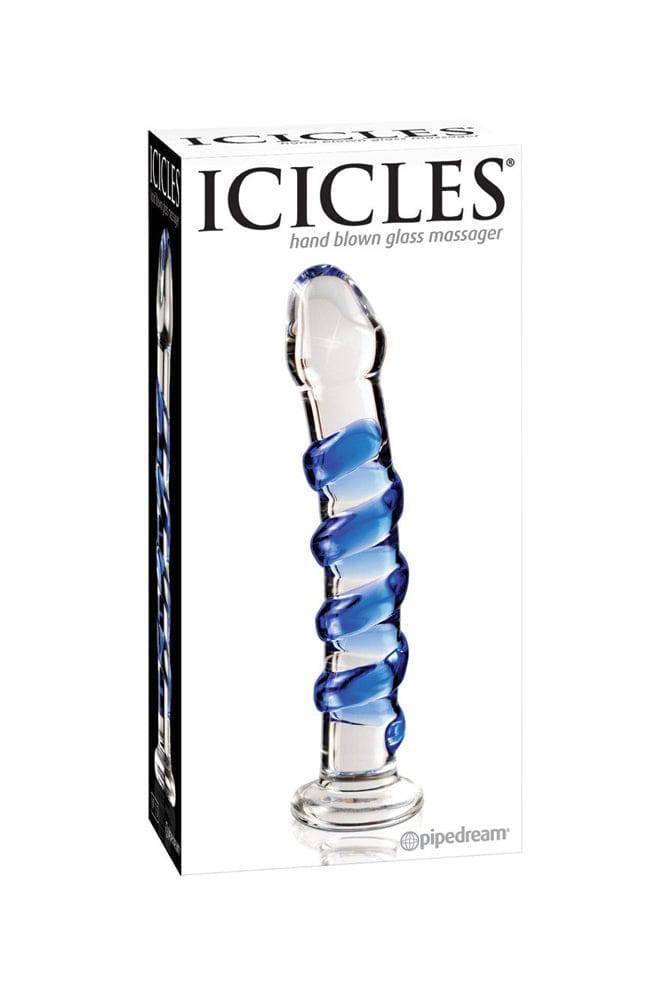 Pipedream - Icicles - No. 5 - Textured Curved Glass Dildo - Clear/Blue - Stag Shop