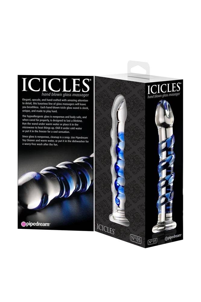 Pipedream - Icicles - No. 5 - Textured Curved Glass Dildo - Clear/Blue - Stag Shop