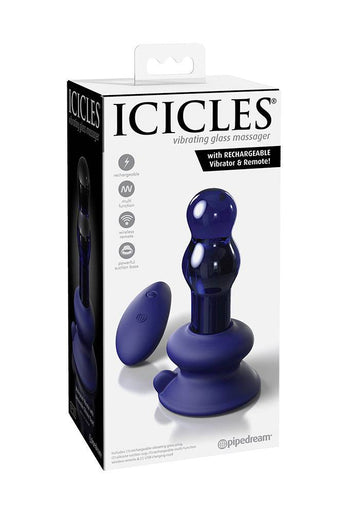 Pipedream - Icicles - No. 83 - Remote Control Vibrating Glass Butt Plug - Blue - Stag Shop