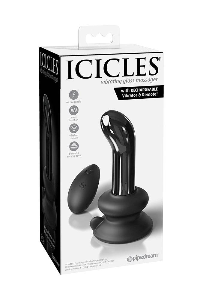 Pipedream - Icicles - No. 84 - Remote Control Vibrating Glass Butt Plug - Black - Stag Shop