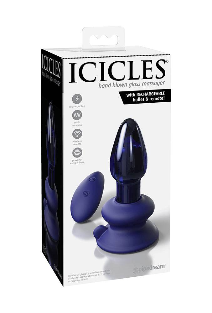 Pipedream - Icicles - No. 85 - Remote Control Vibrating Glass Butt Plug - Blue - Stag Shop