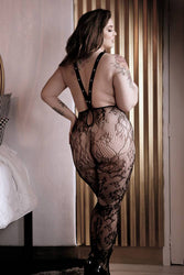 Fantasy Lingerie - Sheer Fantasy - In Suspense Lace Stockings - Black - Queen Size - Stag Shop