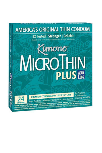 Kimono - MicroThin Condoms PLUS Aqua Lubricant - 24 Pack - Stag Shop