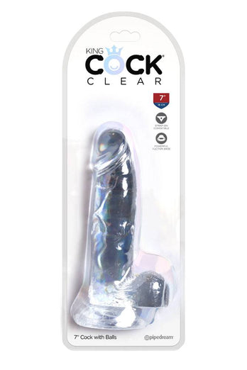 Pipedream - King Cock - Realistic Dildo with Balls - 7 inch - Clear - Stag Shop