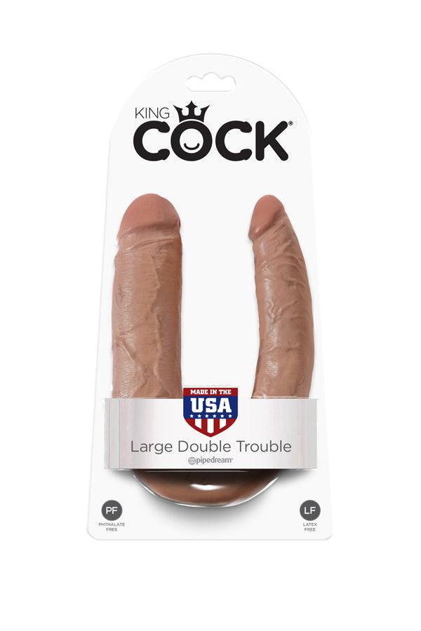 Pipedream - King Cock - Double Trouble Curved Ultra Realistic Double Ended Dildo - Large - TAN - Stag Shop