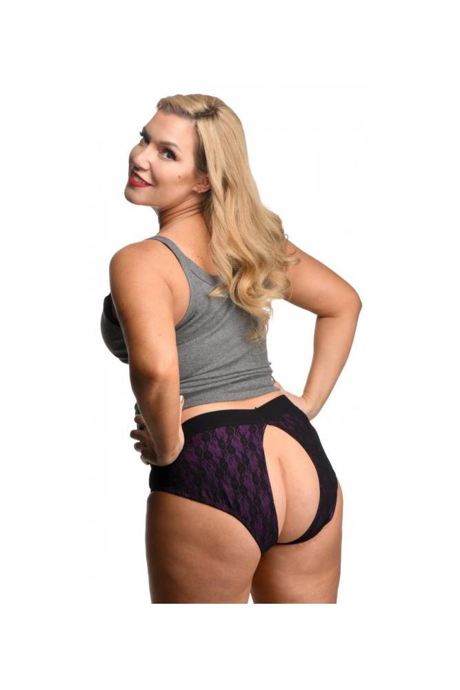XR Brands - Strap U - Lace Envy Crotchless Panty Harness - Purple - Stag Shop