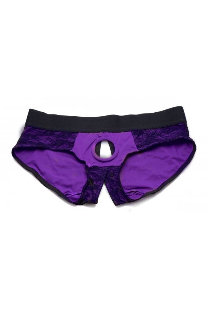 XR Brands - Strap U - Lace Envy Crotchless Panty Harness - Purple - Stag Shop