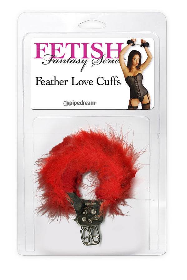 Pipedream - Fetish Fantasy - Feather Love Cuffs - Red - Stag Shop