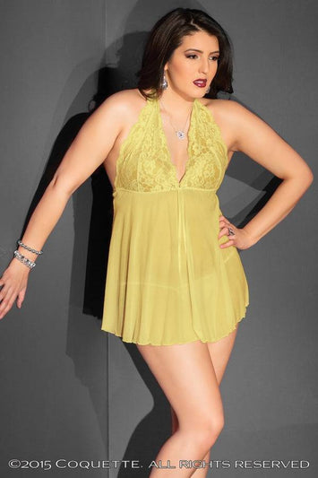 Coquette - 2414 - Babydoll & G-String Set - Yellow - OS/XL - Stag Shop